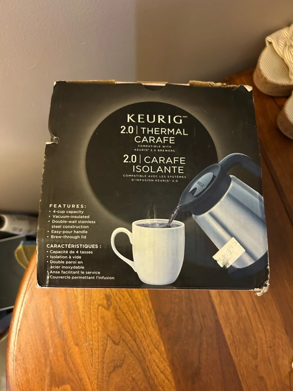 The Keurig 2.0 Thermal Carafe is a 32-ounce, double-walled stainless steel caraf